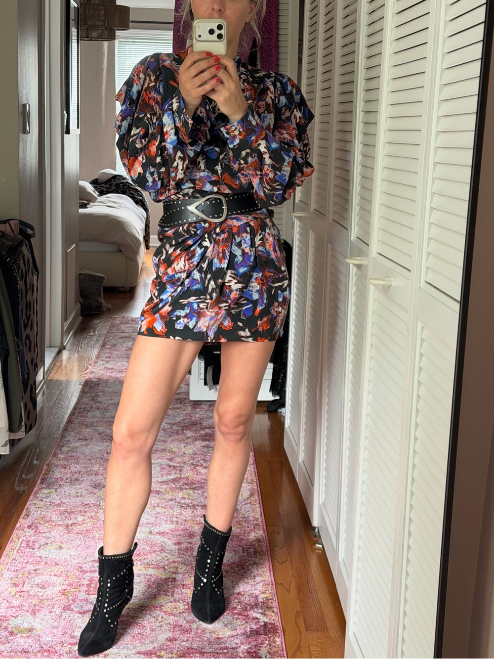 IRO REVOLVE ABSTRACT PRINT MINI SILK DRESS